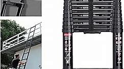 SINMEIRUN 15.5FT Telescoping Ladder,Aluminum Collapsible Ladder with 2 Detachable Hooks,Portable Extension Ladder Black with Storage Strap for Home Garden RV Roof Camper
