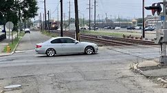 BMW Car Goes Around Gates With Train Coming! Rest Of The Story & 1899 Rail In Use, 4 Trains, CSX NS