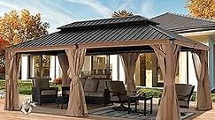 ABCCANOPY 12x20 Hardtop Gazebo - Outdoor Permanent Gazebo with Galvanized Steel Double Roof, Aluminum Pavilion with Netting and Curtain for Patio, Lawn, Garden (Double Roof, Wood Grain)