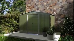 Outsunny 9' x 6' Outdoor Storage Shed, Garden Tool House with Foundation, 4 Vents and 2 Easy Sliding Doors for Backyard, Patio, Garage, Lawn, Green