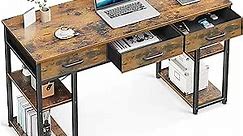 ODK Office Small Computer Desk: Home Table with Fabric Drawers & Storage Shelves, Modern Writing Desk, Vintage, 48"x16"