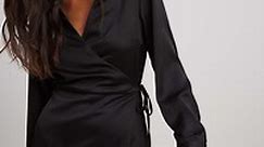 Waist Tie Detail Mini Shirt Dress Black