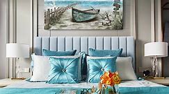 Wall Art for Living Room Large Beach Decor Picture Seagull Vintage Boat Artwork Ocean Sea Bird Canvas Print Seascape Nautical Painting Blue Teal Rustic Coastal Themed Cottage Bedroom Office Decor