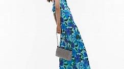 Topshop cowl neck cami maxi slip dress in blue floral print | ASOS
