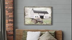 Farmhouse Framed Wooden Wall Art: Rustic Country Barn Painting Picture Old Tractor with Flowers Print Vintage Countryside Farm Landscape Artwork Decor for Kitchen Bedroom Living Room