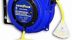 Goodyear Extension Cord Reel Retractable 16AWG x 50' Foot 3C/SJTOW Commercial Cable LED Triple Tap Connector Power 10A 125VAC 938W