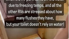There are pros and cons to a composting toilet, but when the water at the RV park gets turned off to avoid having the pipes burst due to freezing temperatures, there are no more cons! I know well the stress of trying not to flush too much water through your toilet so your fresh water tank lasts as long as possible, and then the toilet clogs due to lack of water flushing…. It’s not fun! But we had absolutely no potty concerns without water for 48 hours!! #compostingtoilet #urinediverter #buslife 