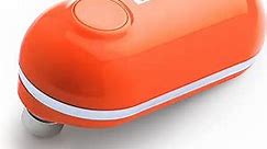 Kitchen Mama Mini Electric Can Opener Smooth Edge: Open Cans with A Simple Press of Button - Ultra-Compact, Mini-Sized Space Saver, Portable, Hands Free, Food-Safe, Battery Operated (Orange)