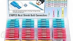 210PCS Heat Shrink Butt Connectors, Sopoby Marine Grade Electrical Wire Connectors Kit, Tinned Red Copper Insulated Waterproof Crimp Terminals Butt Splice for Cable,Boat,Wiring