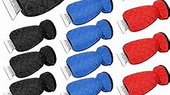15 Pack Ice Scraper with Glove, Waterproof Mitt Snow Scraper for Car Truck Window, Windshield Ice Scrapers Warm Snow Remover Glove for Winter Snow No Scratch Removel Tool, Black Blue Red