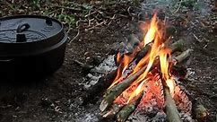 Campfire Cooking. Dutch Oven Bread with Bacon Wrapped Halloumi Cheese