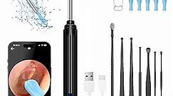 Ear Wax Removal Tool Camera - Ear Cleaner with Camera and Light 1080P Otoscope Earwax Removal Kit with 7 Ear Pick Ear Cleaning Kit for iPhone, iPad, Android Phones(Black)