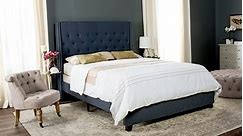 SAFAVIEH Winslet Navy Linen Upholstered Tufted Wingback Bed (Full) - Bed Bath & Beyond - 10988964
