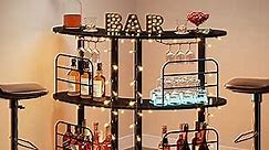 Tribesigns Bar Unit for Liquor, 3 Tier Bar Cabinet with Storage Shelves, Corner Bar Table with Wine Glasses Holder for Home/Kitchen/Bar/Pub (Black)