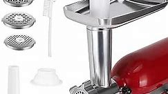 Metal Meat Grinder Attachment for KitchenAid Stand Mixer, Metal Food Grinder for KitchenAid Includes 4 Grinding Plates, 2 Sausage Stuffer Tubes, 2 Rubber Maker 1 Cleaning Brush
