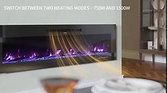 60" Electric Fireplace Wall Mounted, Recessed and Freestanding, Fireplace Heater W/12 Flame Color and Brightness, Touch Screen & Remote Control, Log Set & Crystal Included, White