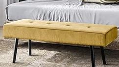 Entryway Bench - Yellow Bench for Bedroom, Modern Ottoman End of Bed, Corduroy Padded Benches for Living Room, Foyer, Mudroom, Hallway - 39" L x 14" W x 17" H (Yellow)