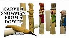 Carve a Tall and Skinny Folkart Snowman From a Dowel or Stick -Full Knife Only Woodcarving Tutorial