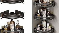 3 Tier Shower Caddy Corner, Corner Shower Organizer, Aluminium Alloy Shower Corner Shelf with 10 Removable Hooks and Towel Bar, No-Drilling Wall Adhesive Installation(Black)