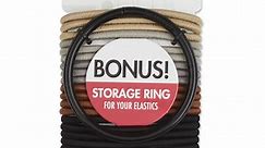 Scunci No Damage Elastic Ponytail Holder Hair Ties with Storage Ring, Neutral Colors, 18 Ct