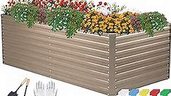 Galvanized Raised Garden Bed for Vegetables Flowers Herbs, Tall Metal Raised Garden Bed Kit with Garden Tools, Gloves, Plant Labels, Brown 6×3×2FT