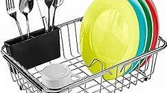 KESOL Smartly Compact Expandable Over The Sink Dish Drying Rack with Utensil Holder | 304 Stainless Steel Racks for Kitchen Counter, Space-Saving, Rustproof Drainer/Sink Organizer