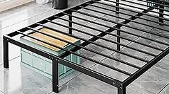 Sweetcrispy Bed Frame Queen - No Box Spring Needed Heavy Duty Metal Platform Bedroom Frames Queen Size with Storage Space, 14 Inches High, Sturdy Steel Slat Support, Black