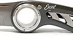 Excel Blades Revo Folding Pocket Utility Knife - Aluminum Body Heavy Duty Box Cutter with Holster, Anti-Slip Finger Loop Design Grip, Quick Change Blades and 3 Lock Positions Design, Grey