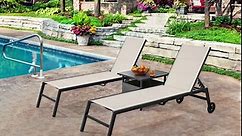 Topeakmart Outdoor Chaise Lounge Chair with Wheels, All Weather Patio Patio Loungers with 5-Position Adjustable, Reclining Chair for Poolside, Yard, Deck & Beach, Dark Gray