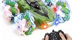 Tusivo Remote Control Car, Rechargeable Double Sided Driving Stunt RC Car with LED Lights, 2.4Hz Indoor/Outdoor All Terrain Electric Toy Cars Gifts for Kids (Green)