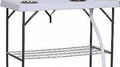 Outsunny Folding Fish Cleaning Table with Sink, Portable Camping Table with Faucet Drainage Hose, Grid Rack and Fish Cleaning Kit for Picnic, Fishing, 50"