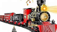 Train Set - Electric Train Toy with Railway Kit, Smoke, Sound, Light, Cargo Cars & Tracks, Toddler Model Train Set for 3 4 5 6 7 8+ Year Old Kids Birthday Gifts