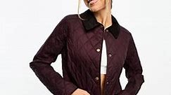 Barbour Annandale diamond quilt jacket with cord collar in burgundy | ASOS