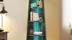 Dextrus 70.9"Corner Shelf with Led Light, 5 Tier Corner Bookcase & Bookshelf, White Open Display Shelving, Storage Rack Ladder Wood Shelf for Living Room, Home Office, Gray