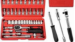 46 Pieces 1/4 inch Drive Socket Ratchet Wrench Set,with Bit Socket Set Metric and Extension Bar for Auto Repairing and Household, Is A Unique Gift For Men