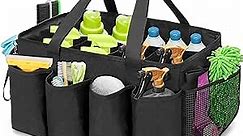 Extra-Large Cleaning Caddy, Cleaning Supplies Organizer with Handles for Cleaning Tools Products Storage, Large Capacity Cleaning Tote Bag for Car, Home & Housekeeping Work, Black