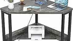 armocity Corner Desk Small Desk with Outlets Corner Table for Small Space, Corner Computer Desk with USB Ports Triangle Desk with Storage for Home Office, Workstation, Living Room, Bedroom, Oak