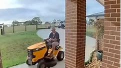 Man Riding Lawn Mower Accidentally Destroys Door Mat