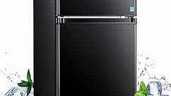 Mini Fridge with Freezer, 3.1 Cu.Ft Refrigerator 2 Doors, Unique Shelf Design, with LED Light, Adjustable Control Thermostat, Small Refrigerator for Bedroom, Office, Dorm, Garage, Black - ‎HPBFR310