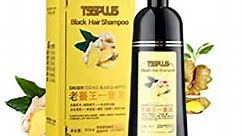 TSSPLUS Hair Dye Shampoo 3 in 1, Ginger Essence Black Hair Dye 16.9 Fl Oz, Black Hair Shampoo, Semi-Permanent Hair Color For Men and Women, 100% Gray Hair Coverage, Safe and Hair herbal shampoo