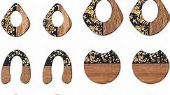 FASHEWELRY 10Pcs Resin Wood Earrings Charms Teardrop Flat Round Wooden Earring Blanks Wooden Earring Findings for Earrings Making Kits with 60Pcs Earring Hooks & Jump Rings
