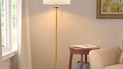 NATYSWAN Modern Floor Lamp, 60" Standing Lamp for Living Room with Fabric Lamp Shade&Pull Chain, Corner Tall Reading Light for Bedroom, Office, Dining Room, Farmhouse (Bulb Included),Gold
