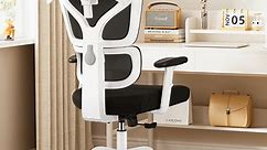 Ergonomic Office Chair, High Back Computer Desk Chair with Lumbar Support and Thick Cushion, Big and Tall Reclining Comfy Home Office Chair with Adjustable Headrest and Armrests, White