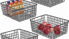 Wire Storage Baskets - iSPECLE 4 Pack Metal Wire Basket Large Pantry Storage Organization Baskets with Handles, Freezer Baskets Bins for Kitchen Pantry Shelf Laundry Cabinets Garage Black