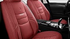 Full Coverage Leather Car Seat Covers Full Set Universal Fit for Most Cars Sedans Trucks SUVs with Waterproof Leatherette in Automotive Seat Cover Accessories (Full Set, Wine Red)