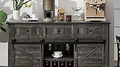Farmhouse Storage Sideboard Organize in Style with Sliding Barn Door, 54" Sideboard with 3 Drawers, Wine and Glass Rack,Liquor Coffee Bar Cupboard for Kitchen, Dining Room (Light Gray)