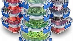 FineDine 24 Piece Glass Storage Containers with Lids - Leak Proof, Dishwasher Safe Glass Food Storage Containers for Meal Prep or Leftovers, Blue