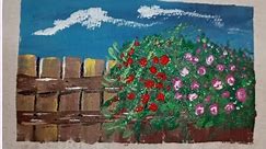 Flowers Bael on wooden fence acrylic painting tutorial #art #acrylicpainting #landscape