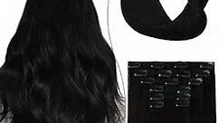 HUAYI Clip ins Real Human Hair Black Hair,Clip in Hair Extensions100% Human Hair Extension Soft Natural No Tangling No Shedding,(22Inch 7pcs 120g)