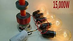 Free Energy 220V 15000W powerful Electricity generator Copper Coil Light bulb With Capacitor.
